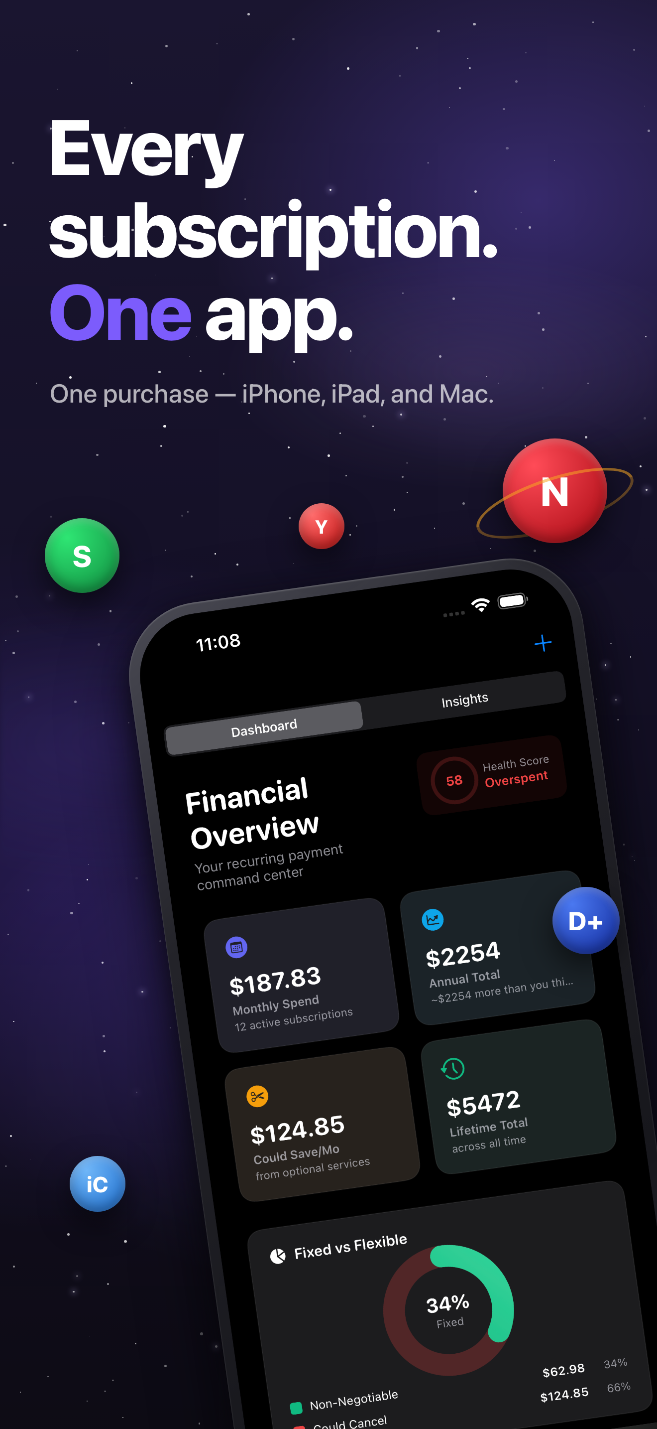 Outgo App Store screenshot: Every subscription, one app.