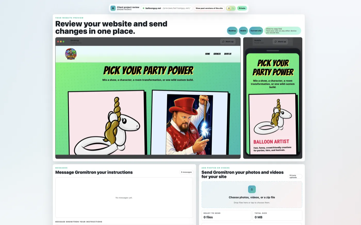 Gromitronic client project review portal preview